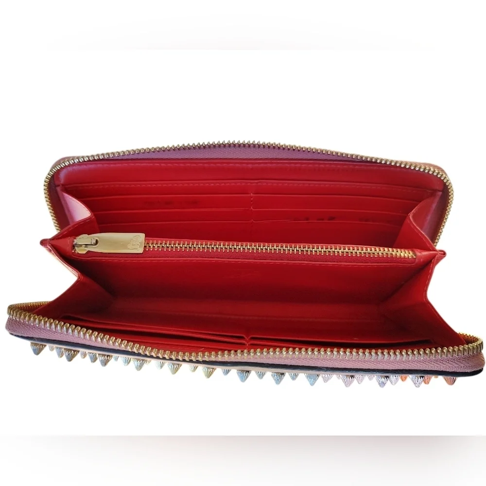 Authentic Christian Louboutin Candy Pink Leather Studded Wallet With Dust Bag